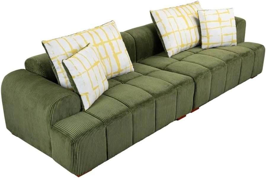103.9" Corduroy Sofa,Comfy with Rubber Wood Legs and 4 Pillows, for Living Room,Bedroom,Office,Beige(D)