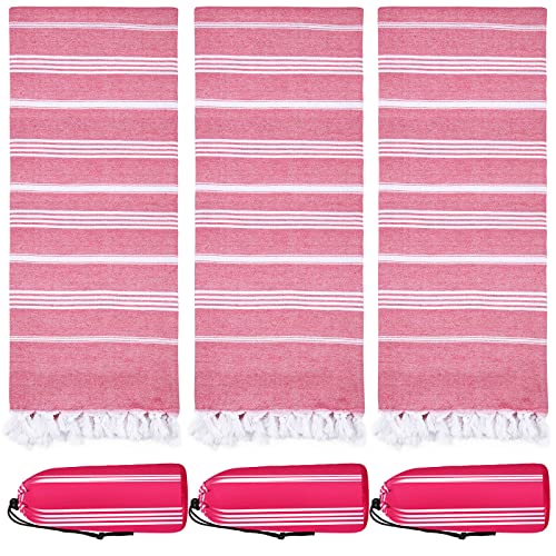 Oudain 3 Pieces Turkish Beach Towels With Travel Bag 39 X 71 Inch Sand Free Quick Dry Beach Towel Oversized Portable Sunbathing Blanket For Girls Trip Gifts Outdoor Pool Beach Accessories (Pink) #TOP6
