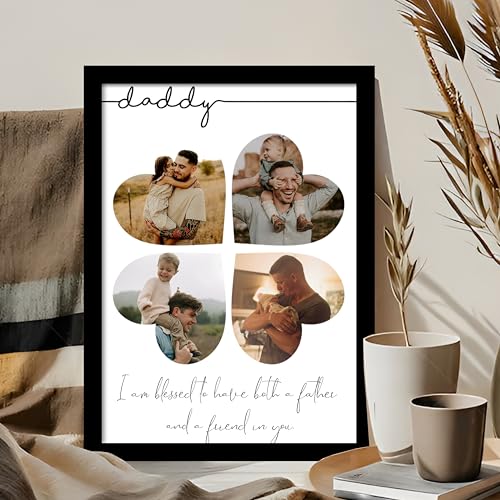 Image of Customized Fathers Day Gift for your DAD with 4 Photo Collage print, DAD Gifts Photo Frame with Photo Upload for Fathers Birthday, Parents (9.2x12.6 Inch)