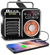 UNIQUEBELLA Retro Radio mit Bluetooth-Lautsprecher, Tragbarer AM/FM Handkurbel Solar Radios, Notf...