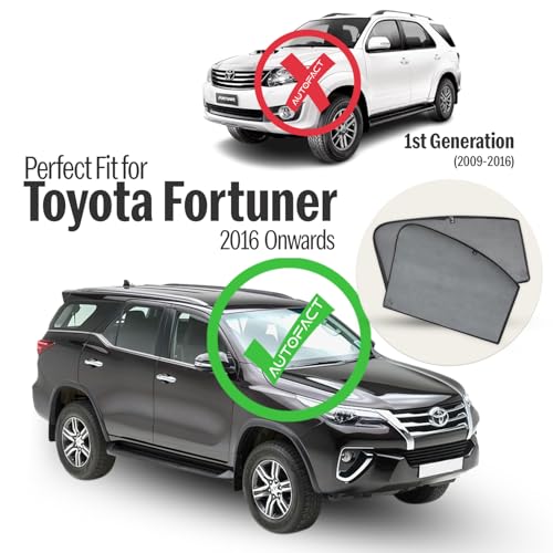 Image of Autofact Car Sunshades for Toyota Fortuner (2016 to 2025), UV Protection, Useful Car Accessories, Custom fit Sun Shades for Side Windows, Set of 6