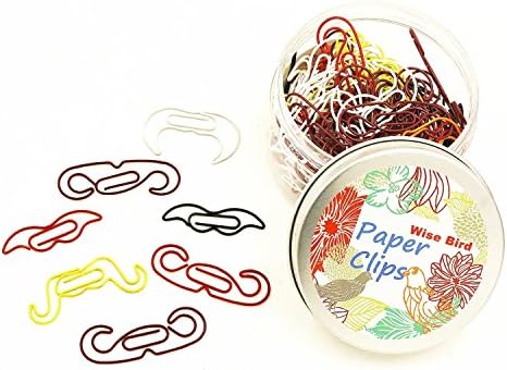 Wise Bird Assorted Color Cute Fun Fashion Creative Shaped Metal Paper Clips, Kids Art Crafted Project Bookmark Document Holder Office School Notepad Stationery Paper Clip 140pcs/Tin-Mustache-C02