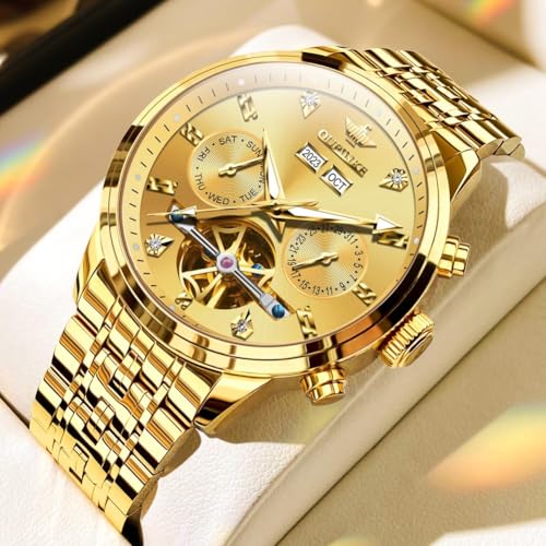 Image of OUPINKE Men Skeleton Watch Automatic Mechanical Luxury Dress Waterproof Sapphire Crystal Wrist Watches for Men