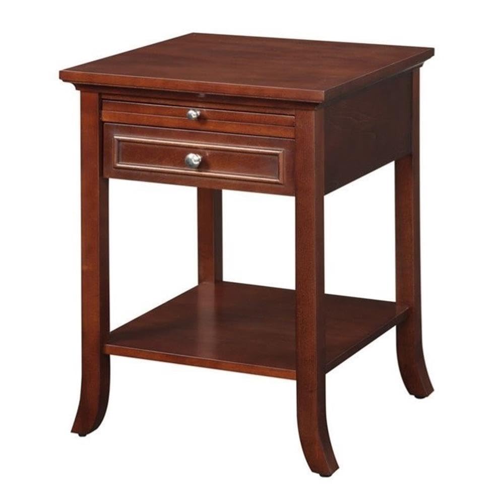Convenience Concepts American Heritage Logan 1 Drawer End Table with Pull-Out Shelf, Mahogany