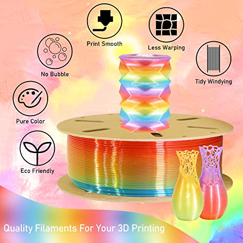 Image of MIKA3D Clear Rainbow Fast Color Change Multi Colored PLA 3D Printing Filament, Widely Fit for 3D Printer, 1.75mm Color Change Gradually Random Quickly PLA, 1KG 2.2LBS Transparent Multicolor