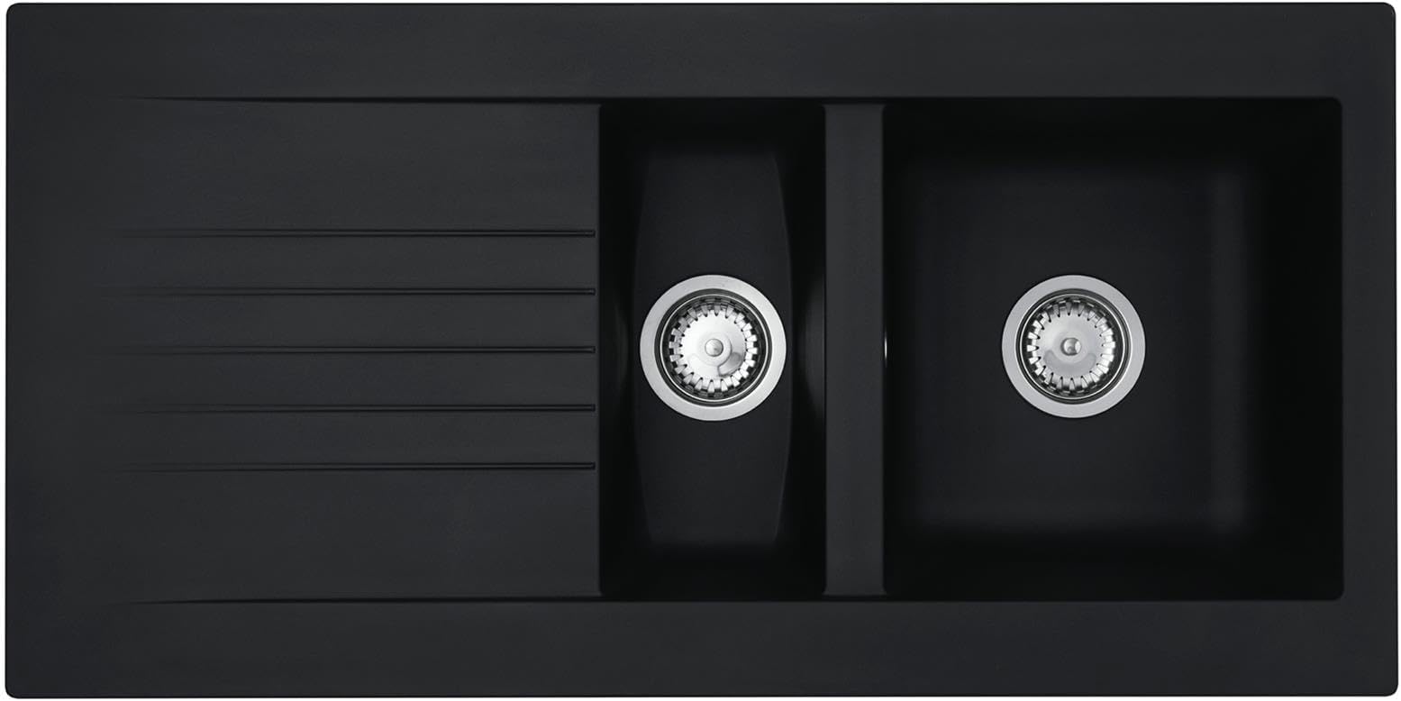 KAV150BL 1.5 Bowl Composite Reversible Black Kitchen Sink and Waste Kit