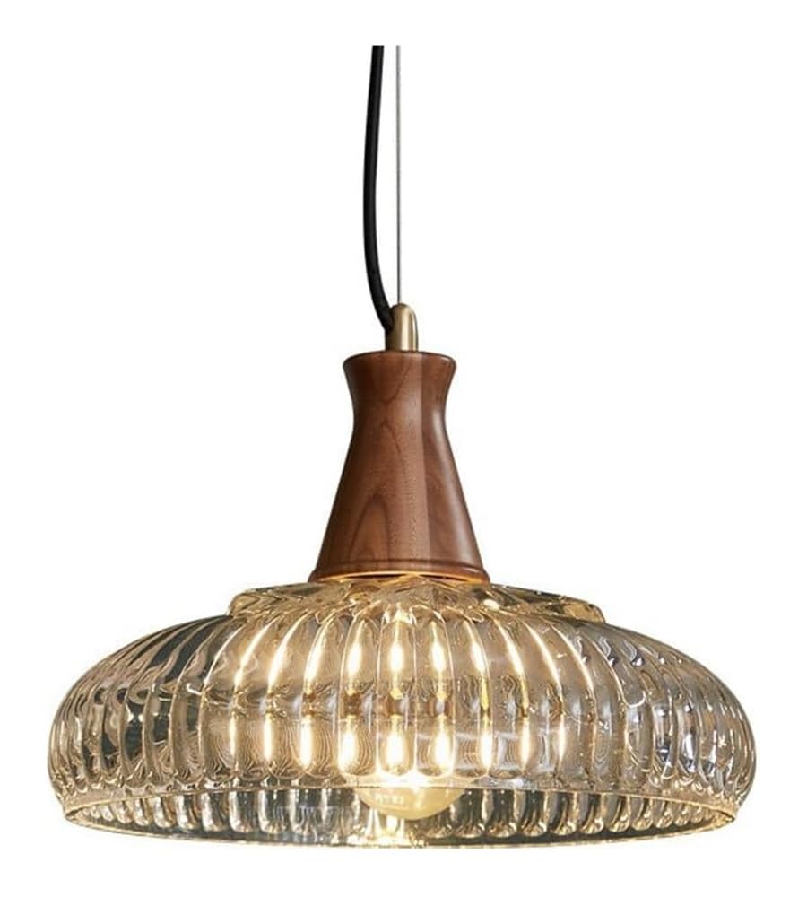 Suspension japonaise en verre rayé et laiton retro 25x21cm