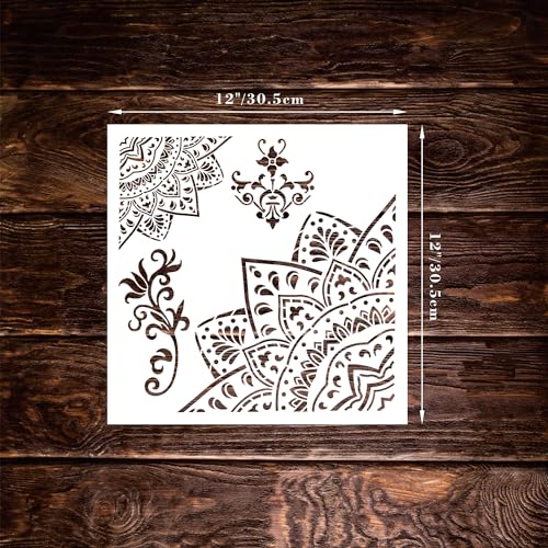 Pacote com 9, estêncil grande, 30,5 x 30,5 cm, estêncil mandala reutilizável, modelo de pintura com