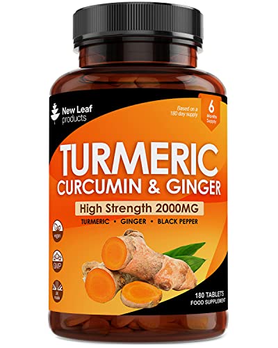 Turmeric Curcumin with Black Pepper & Ginger 2000mg Extract Active 95% Curcumin (6 Month Value Supply) High Strength - Curcumin Turmeric Supplements , Vegan, GMP, GMO Free Gluten Free, New Leaf