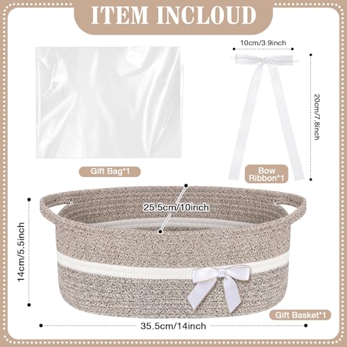 Image of Colingmill 1 Set Woven Basket for Gift Empty with Cellophane Wrap Set 14 x 10 x 5.5 Inch, Medium Decorative Gift Basket Empty to Fill, Cotton Rope Storage Box Decor (Khaki)