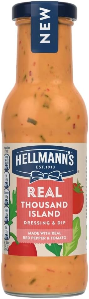 Real Thousand Island Salad Dressing & Dip vegetarian condiment free from artificial colours and flavours for salads, sandwiches, salmon and prawn cocktails 250 ml