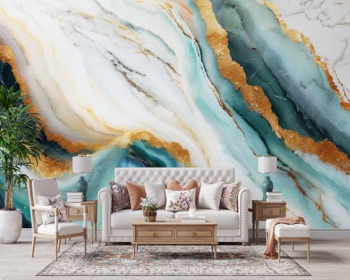 Marble Gold Foil Peel and Stick Wall Mural, Removable Vinyl Wallpaper