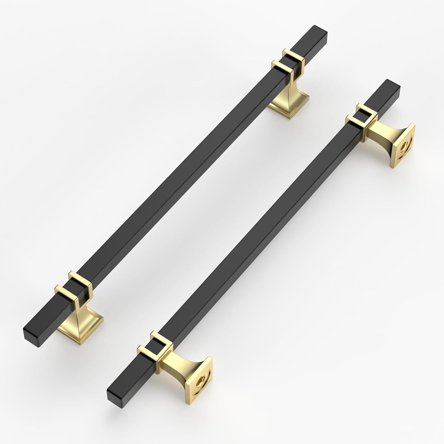10 Pack 7.5 Inch(192mm) Cabinet Pull Black and Gold Kitchen Cabinets Handles Matte Black Drawer pulls for Cupboard Square Black Handles for Cabinets