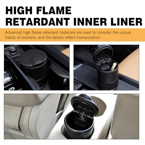 Image of Car LED Ashtray with Lid, Flame Retardant Heat Insulation High Temperature Resistant Liner Ashtray, Separate Easy Clean Construction Accessories, Universal for Most Cars (Black)