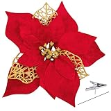 Geefuun 15PCS Christmas Tree Decorations Poinsettias Artificial Flowers Ornaments: Large Size 8.7” X