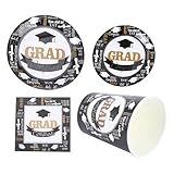 Yardenfun Juego de 68 Piezas para Fiesta de Graduación 2021 Platos de Papel Desechables 7 y 9 Vasos de Papel y Servilletas Conjunto para Cumpleaños y Eventos Sociales