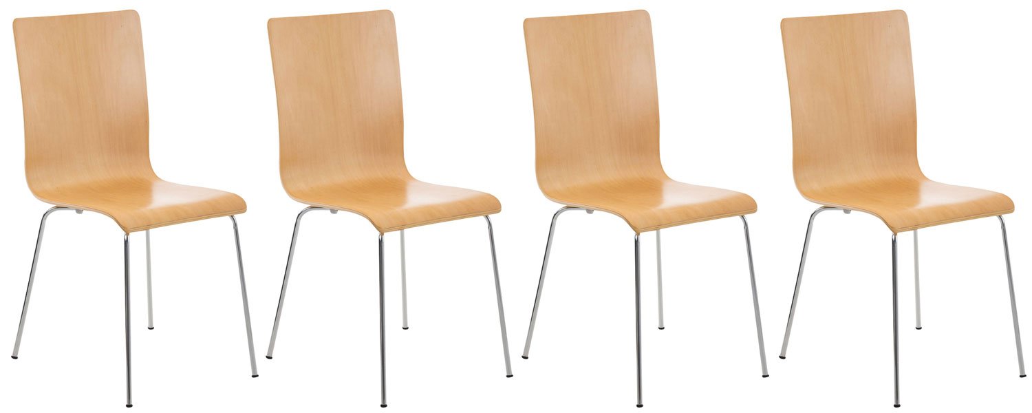 CLP Juego de 4 Sillas de Espera Pepe, Silla de Visitas con Asiento de Madera Ergonómico, Soporte Metálico, Color Natura