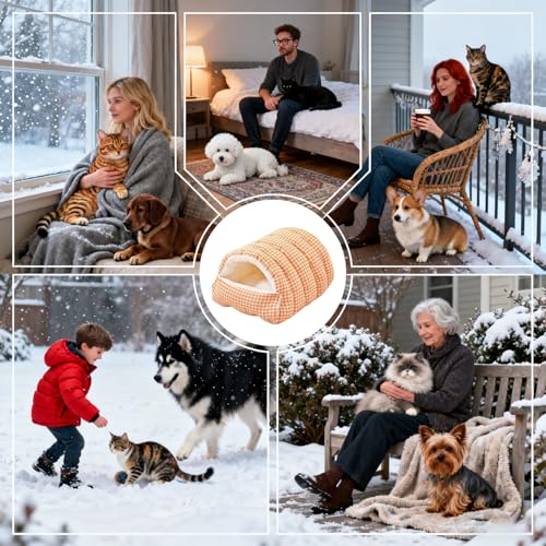 Riaisttd Katzenbett | Nest mit abnehmbarem Plüschfutter | Höhle für Hunde, teilweise geschlossen und waschbar geeignet für Kätzchen, Welpen, Kleintiere im Winter zum Schlafen und Spielen-5