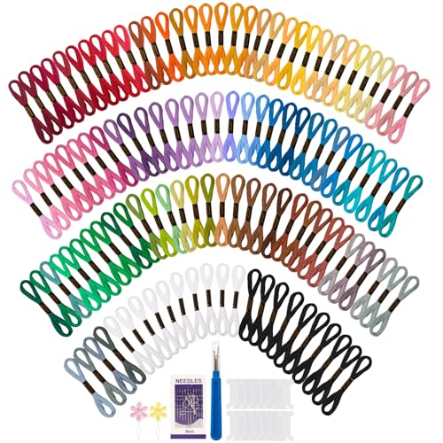 VynyQoo 120Pezzi Filo Da Ricamo Kit, 102 Colori 8 m (6 Fili), Ricamo Punto Croce, Fili Punto Croce Per Braccialetti Dell'Amicizia, Progetti Di Fai-Da-Te E Cucito, Ideale Per Adulti E Principianti