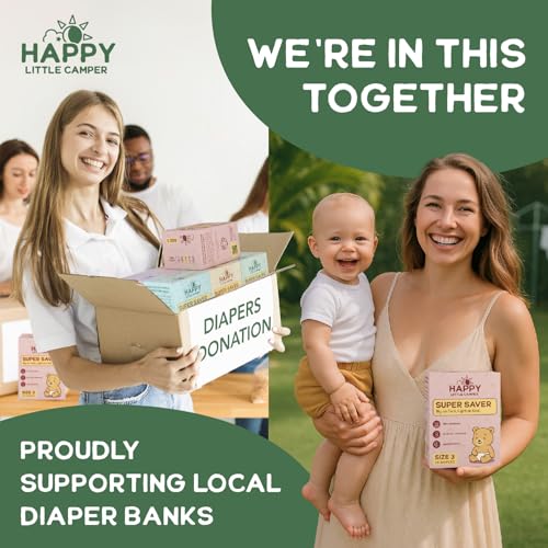 Image of Happy Little Camper Premium Ultra-Thin Diapers, Size 6, 35+ lbs, 50 Count | Ultra-Absorbent Disposable Baby Diapers for Sensitive Skin | Hypoallergenic, Fragrance-Free, Totally Chlorine Free
