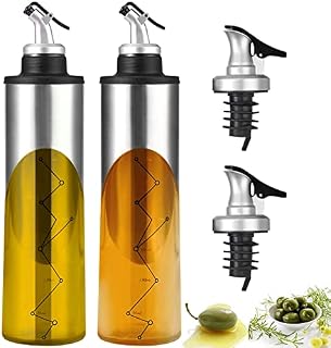 Cooking Oil Dispenser,HOMGEN Popular 2Pcs 650ml Stainless Steel Glass Oil Dispenser Oil and Vinegar Dispenser Bottles Kitchen Olive Oil Bottle Dispenser Olive Oil Container for Vegetable Olive Oil etc