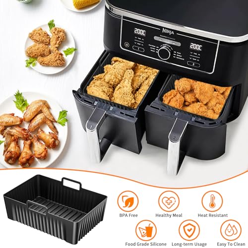 Vinuwu 2Pcs Premium Silicone Air Fryer Liner for Ninja AF400UK/AF451UK Foodi MAX Dual Zone Air Fryer 9.5L, Airfryer Accessories Trays for Tower 9L Dual Basket T17088/T17100, 9-10L - Image 4