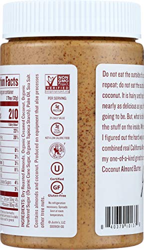 Justin's Nut Butter Coconut Almond Butter By Justin's | 16Oz Jar (1 Jar) | Organic Ingredients, Non-Gmo, Gluten-Free, Responsibly Sourced, Kosher, 1 Pound (Pack Of 1) #TOP1
