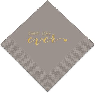 Weddingstar 3-Ply Gold Foil Cocktail Napkins Pewter - Best Day Ever