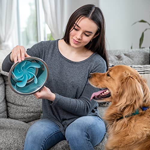 Dog Bowl Slow Feeder Insert - Trimmable Insert Fits 4.7-7" Dog Bowls - Flexible Silicone Blades Prevent Gulping, Choking & Bloating - 23 Strong Suction Cups Provide Stay-Put Stability #TOP5
