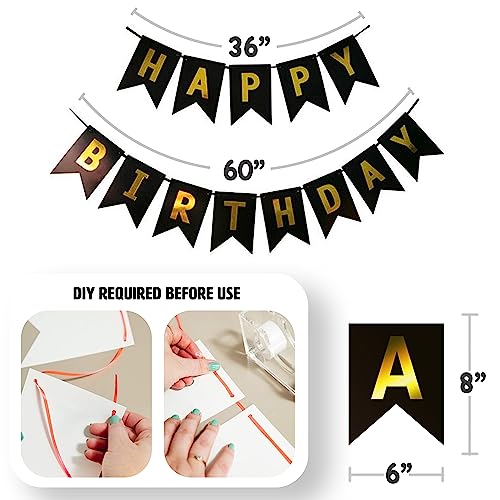 Image of Just Party Set of 60 Pcs - 15 Black 15 Silver & 15 Gold Metallic Balloons, Black Happy Birthday Banner, 2 Golden Curtains Theme Backdrop
