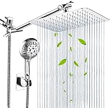 Shower Head - 8" High Pressure Rainfall Shower Head with 11" Extension Arm, 9 Settings Handheld Show