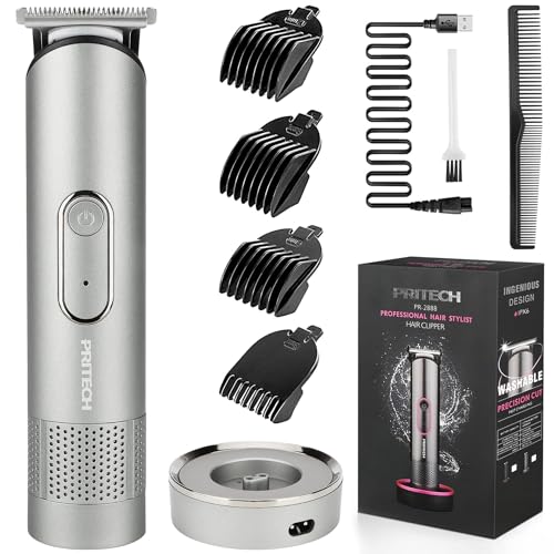 PRITECH Hair Trimmer for Men, Rechargeable Hair Clippers, Beard Trimmer, Home Haircut Kit, Cordless Barber Grooming Sets, Waterproof Body Trimmer, Groin Hair Trimmer, Nebula Gray