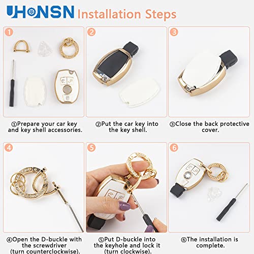 Uhonsn For Mercedes Benz Key Fob Cover Soft Tpu Keys Case Protector Compatible With Mercedes-Benz C E S M Cls Clk G Class Keyless Smart Keychain Cute White Gold #TOP5