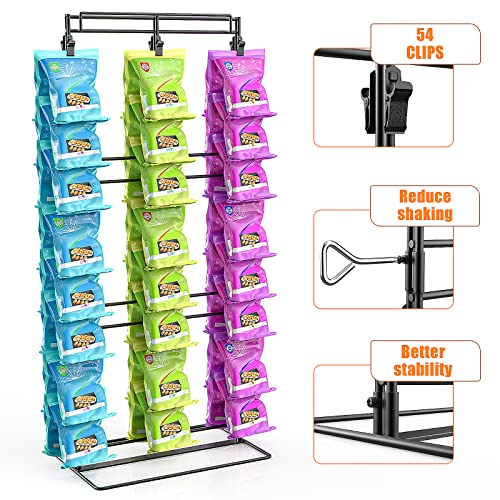 Eazy2hD Upgraded Potato Chip Rack Display with 54 Clips, 3-Row Chip Stand Display for Party, Countertop Chip Bag Holder, 30"x13.6" Matte Black Snack Display for Counter, Snack Rack Organizer