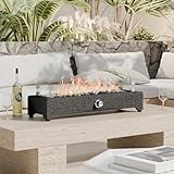 COSIEST 28-Inch Tabletop Fire Pit, CSA Certified Stainless Steel Small Table Fireplace with Rectangular Magnesium Oxide Base, 40,000 BTU Burner, Glass Rocks, Glass Windshield for Patio, Parties, Gray