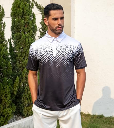 uideazone Mens Golf Shirt Dry Fit Athletic Polo Shirts Moisture Wicking Performance 3D Print Short Sleeve3