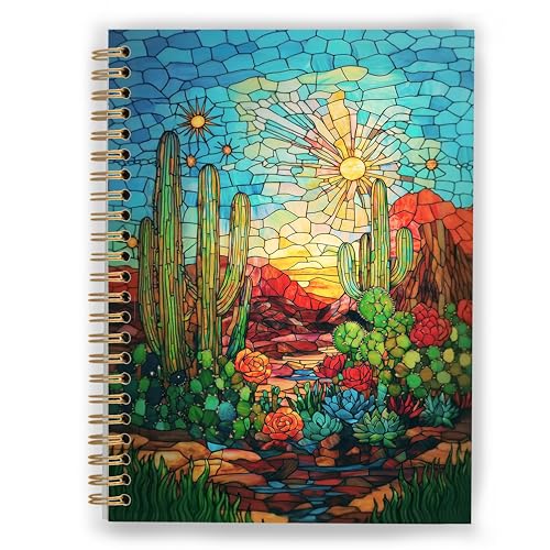 XUNLURY Country Western Southwestern Cactus Notebook, Cactus Journal, Colorful Arizona Desert Landscape Hardcover Spiral Notebooks 5.5x8.3 Inch