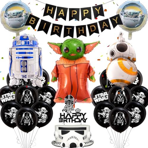 Globos de guerra de estrellas, decoración de cumpleaños, decoración de cumpleaños, decoración de cumpleaños, decoración de cumpleaños, decoración para tartas, globos de yodo, robots, pancartas de