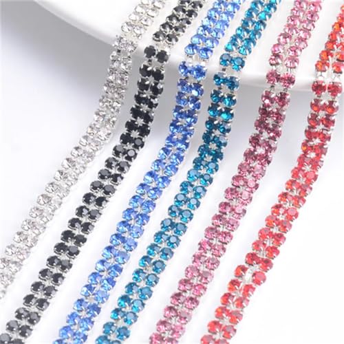 Chaîne en cristal de densité supérieure avec 2 rangées de strass sur base dorée et argentée