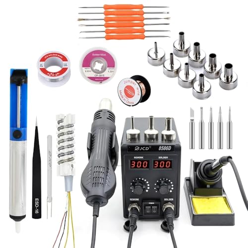 8586D Soldering Station 2 IN 1 Hot Air Gun Solder Station with 2 Digital display,10-Minute Sleep Mode for SMD Rework(8586D Kit I