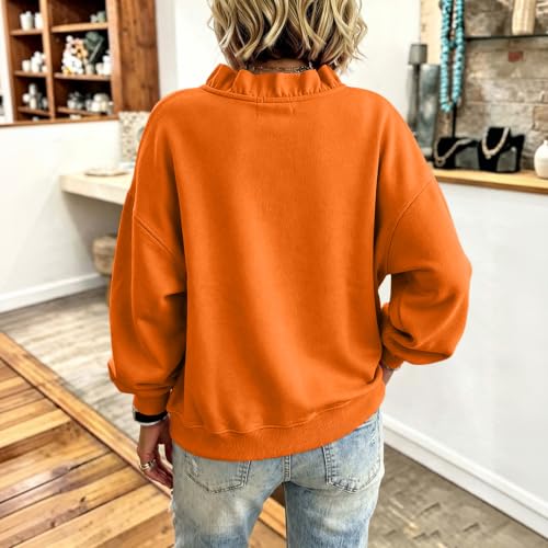 Elneeya Womens Oversized Sweatshirt Vneck Ruffled Vintage Fall Sweatshirt - image 3