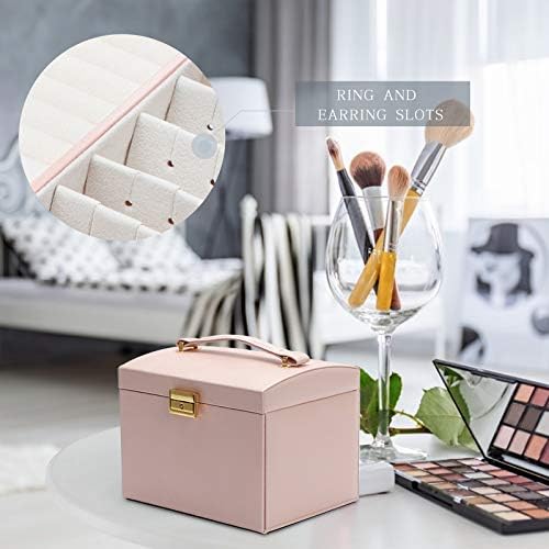 Jewellery Box Earring Rings Jewellery Organiser with 2 Drawers Portable PU Leather Small Jewelry Storage Case with Mirror and Lock Gift for Women Girls