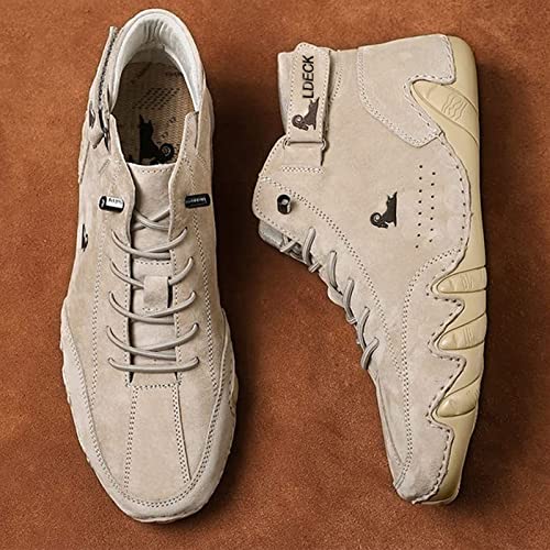 Braised Pork Italian Handmade Suede High Boots,Men's Soft Leather Casual Sneakers Non-Slip Breathable High Boots (US-10,Khaki)4