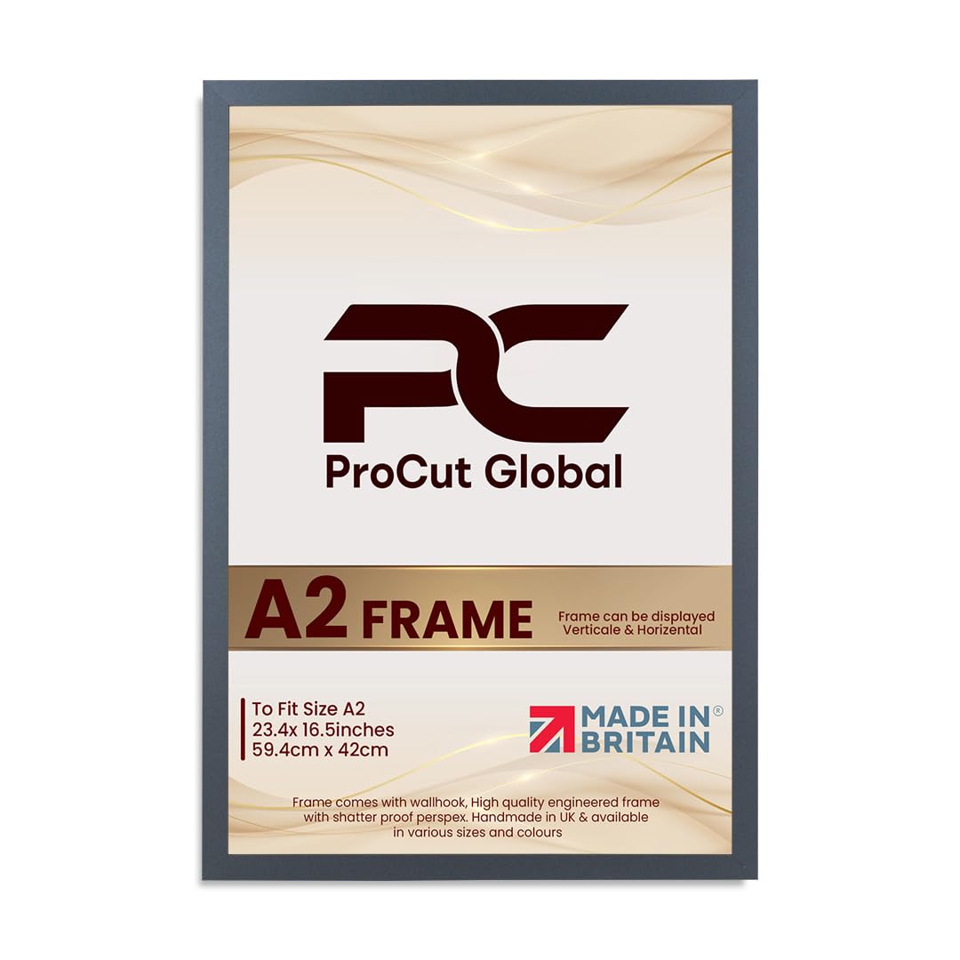 Procut Global A2 Dark Grey Picture Frames – Sleek Wooden Photo Frame with Shatterproof Perspex for Wall or Tabletop – Perfect for Posters, Certificates, Prints–Multiple Sizes & Colors Available