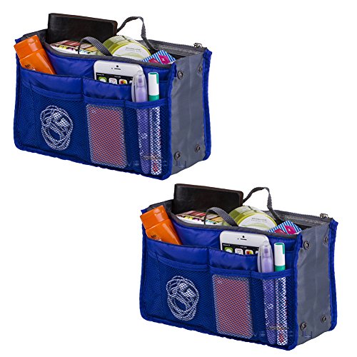 2 Pack Magik Travel Insert Handbag Purse Large Liner Organizer Tidy Bags Expandable 13 Pocket Handbag Insert Purse Organizer With Handles (Sapphire) #TOP16