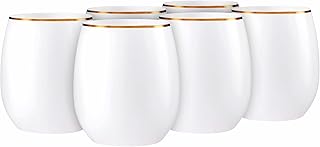Elegant Stemless White Wine Goblets with Gold Rim - 12 oz. (Pack of 6) - Unique & Sophisticated Design - Perfect for Enhan...
