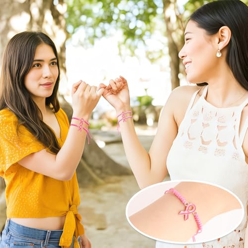 16 Pcs Breast Cancer Awareness Bracelets Adjustable Pink Ribbon Bracelets for Fundraiser Events Survivor Support3