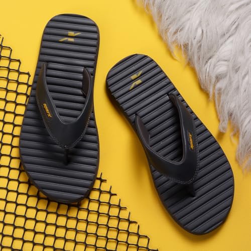 Image of SPARX Men SFG-99 Dark Grey Golden Yellow Flip Flops (Size - 6)