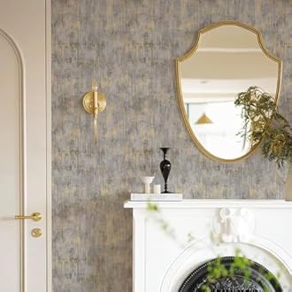 Simon&Siff Textured Wallpaper Distressed Concrete Wallpaper 17.3in x 39.4ft White/Gold/Gray Metallic Modern Wall Paper Non Woven Neutral for Bedroom Traditional Wall Paper Need Adhesive
