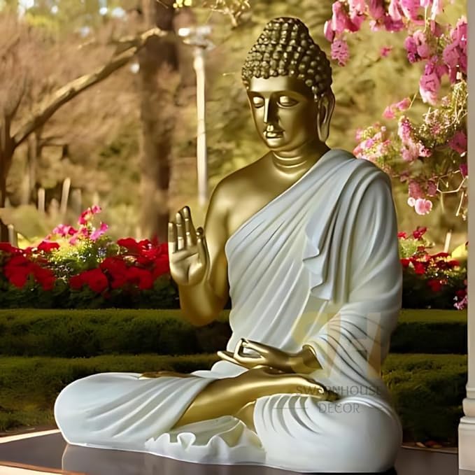 Image of SwarnHouse Decors Beautiful Sitting Buddha Idol Statue for Home & Garden - Big Size 2 Feet ( Off White )